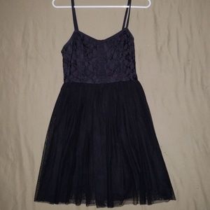 Black A-line dress with lace embroidered top